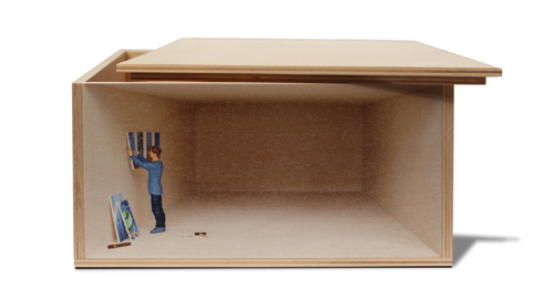 Witzige Holzbox mit 3 D Druck - "der Galerist"